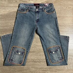 Platinum Plush Patch Pocket Cargo Jeans Orange Trim, Size: 11